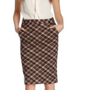 Tory Burch XS HAS STRETCH Plaid Brown Pencil Skirt - Women's Tailored Skirt